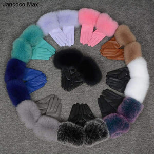 Planet Gates White / Size M Jancoco Max* 10 Colours 2018 Genuine Leather Glove New Arrival Real Sheepskin & Fox Fur Gloves Women's Fashion Style S7200