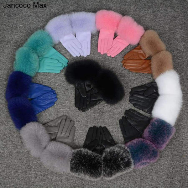 Planet Gates White / Size M Jancoco Max* 10 Colours 2018 Genuine Leather Glove New Arrival Real Sheepskin & Fox Fur Gloves Women's Fashion Style S7200