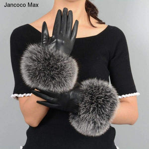 Planet Gates White / Size M Jancoco Max* 10 Colours 2018 Genuine Leather Glove New Arrival Real Sheepskin & Fox Fur Gloves Women's Fashion Style S7200