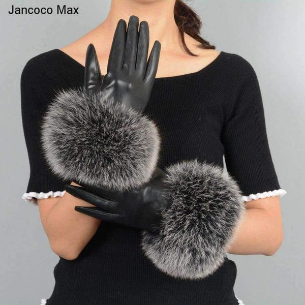 Planet Gates White / Size M Jancoco Max* 10 Colours 2018 Genuine Leather Glove New Arrival Real Sheepskin & Fox Fur Gloves Women's Fashion Style S7200