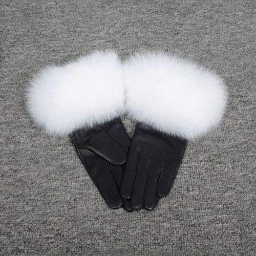 Planet Gates White / Size M Jancoco Max* 10 Colours 2018 Genuine Leather Glove New Arrival Real Sheepskin & Fox Fur Gloves Women's Fashion Style S7200