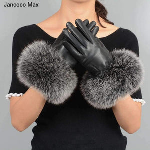 Planet Gates White / Size M Jancoco Max* 10 Colours 2018 Genuine Leather Glove New Arrival Real Sheepskin & Fox Fur Gloves Women's Fashion Style S7200