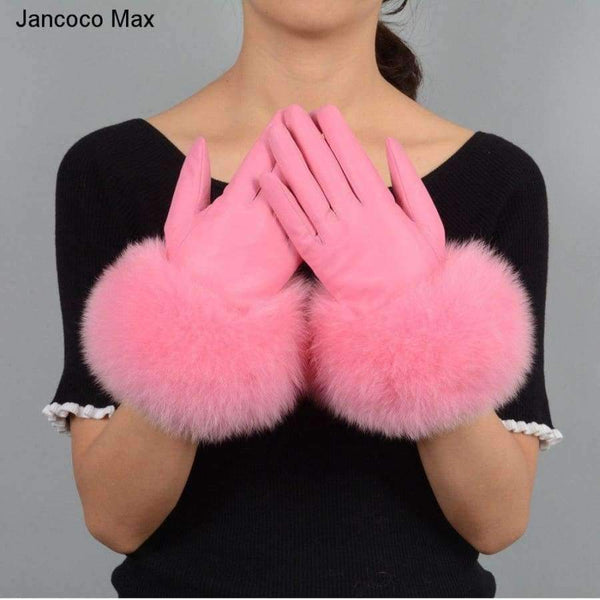 Planet Gates White / Size M Jancoco Max* 10 Colours 2018 Genuine Leather Glove New Arrival Real Sheepskin & Fox Fur Gloves Women's Fashion Style S7200