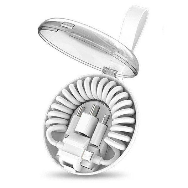 Planet Gates White Spring Telescopic Data Cable Universal Mobile Phone Charging Adapter Spring Charging Cable For Apple Type-C Android usb
