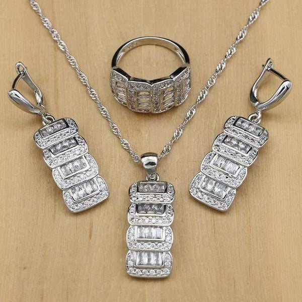 Planet Gates White Stone / 10 Jewelry Cubic Zirconia Beads Jewelry Sets For Women Wedding Accessories Earrings Pendant Rings Necklace Set