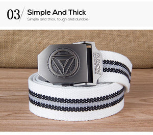 Planet Gates White Stripe Man Buckle High Quality Designer Brand Belt For Men Casual Style Tactical Belt For Jeans 120cm