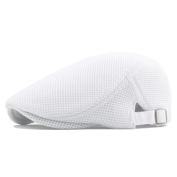 Planet Gates White Summer Men's Beret Solid Color Hollow Mesh Cap Breathable Adjustable ladies Sun Hat