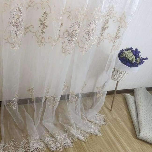 Planet Gates White Tulle / 1Piece W300 L260 CM / Hook Luxury Water Soluble Screen Embroidery Sheer Voile Window Drapes for Living Room Door Gold Lace Curtains WP160-30
