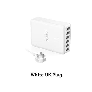 Planet Gates White UK Plug Universal USB Charger 6 Ports Smart Charger 5V2.4A Max Output 50W/10A Mobile Phone Desktop Charger for iPhone Nexus Xiaomi