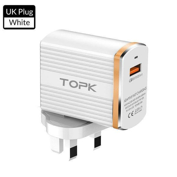 Planet Gates White / UK TOPK 18W Quick Charge 3.0 USB Charger 1-Port Travel Wall Mobile Phone Charger for Samsung Xiaomi Huawei Adapter EU US Plug