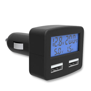 Planet Gates White / Universal Dual USB 5 in 1 Car Phone Charger 3A DC 5V Car Phone USB Charger With LCD Display Temperature Voltage Current Meter