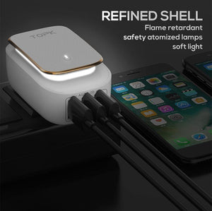 Planet Gates White / US and AU TOPK 3-Port Mobile Phone Charger 5V 3.4A(Max) Travel USB Charger for iPhone Xs Max 8 Samusung Phone Charger LED Lamp US EU AU UK