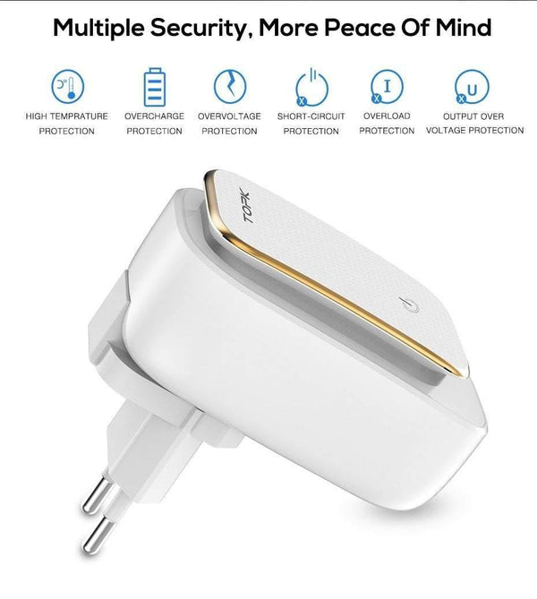 Planet Gates White / US and AU TOPK 3-Port Mobile Phone Charger 5V 3.4A(Max) Travel USB Charger for iPhone Xs Max 8 Samusung Phone Charger LED Lamp US EU AU UK