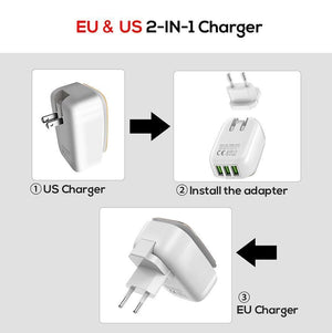 Planet Gates White / US and AU TOPK 3-Port Mobile Phone Charger 5V 3.4A(Max) Travel USB Charger for iPhone Xs Max 8 Samusung Phone Charger LED Lamp US EU AU UK
