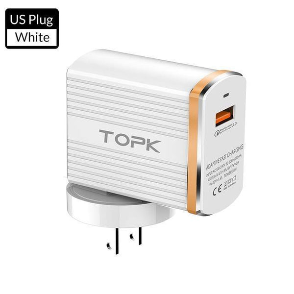Planet Gates White / US TOPK 18W Quick Charge 3.0 USB Charger 1-Port Travel Wall Mobile Phone Charger for Samsung Xiaomi Huawei Adapter EU US Plug