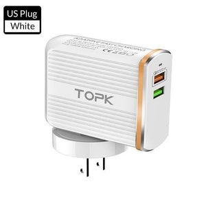 TOPK Mobile Phone Charger 30W USB Charger For iPhone Samsung Xiaomi Huawei Quick Charge 3.0 Fast Charger Dual USB Travel Adapter - Planet Gates