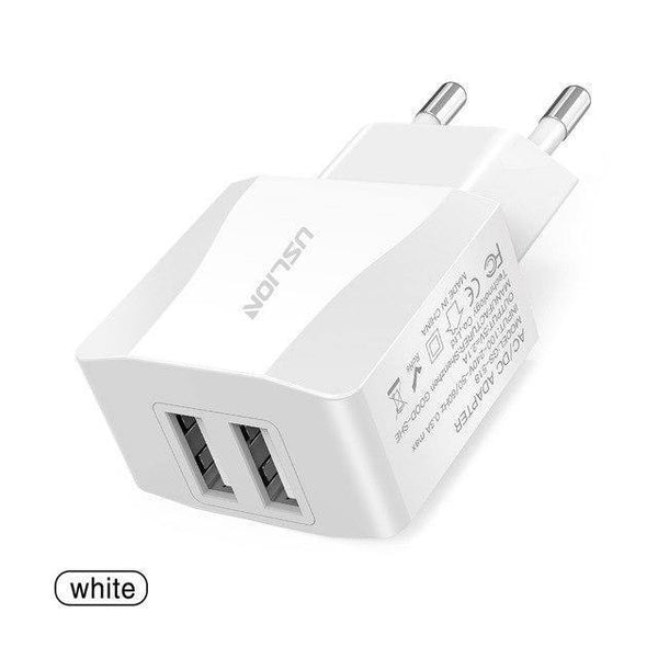 Planet Gates White USLION Dual USB Charger Mobile Phone EU Charger Plug Adapter Wall charger cable for iPhone iPad Samsung Xiaomi 2A Fast Charging