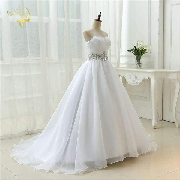 Planet Gates White Vestido De Noiva 2018 New Design A line Perfect Belt Robe De Mariage Strapless Lace Up Wedding Dresses OW 7799