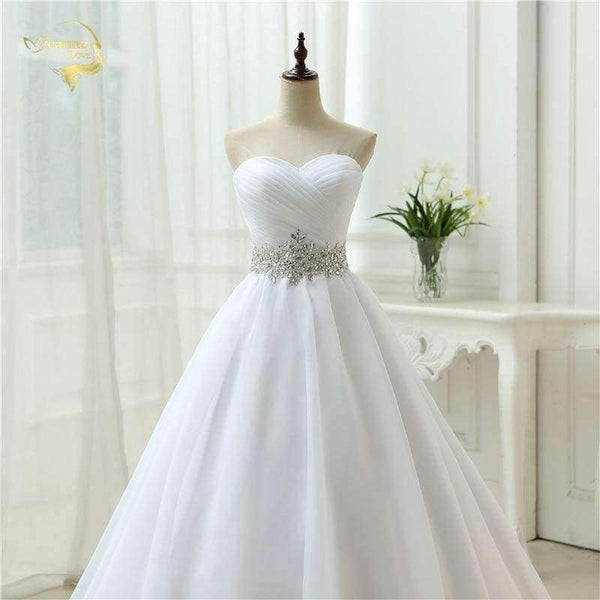 Planet Gates White Vestido De Noiva 2018 New Design A line Perfect Belt Robe De Mariage Strapless Lace Up Wedding Dresses OW 7799