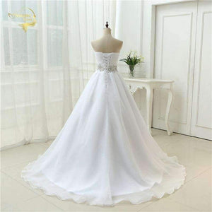 Planet Gates White Vestido De Noiva 2018 New Design A line Perfect Belt Robe De Mariage Strapless Lace Up Wedding Dresses OW 7799