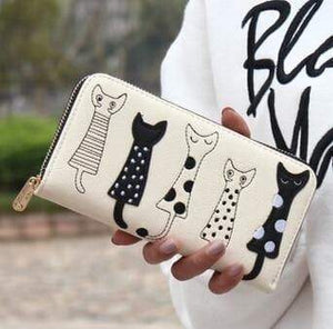 Planet Gates white wallet / China Women wallets leather wallet long style dollar price Women bag card holder cartoon cat coin purse  LS8723fb