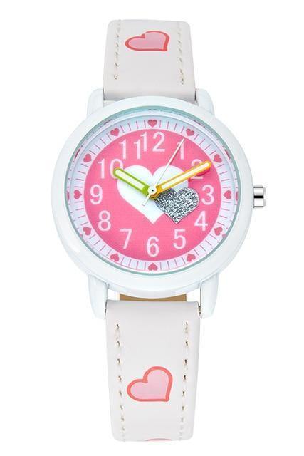 Planet Gates white watch Love Hearts child Watches Girl Leather Printing Strap Cartoon Kids Watch Students Quartz Wristwatch Casual Fashion