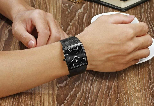 Planet Gates White Watch Men Square Waterproof Business Men's Watches Luxury Black Steel Strap Sport Wrist Watch Male Clock