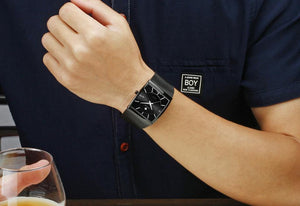 Planet Gates White Watch Men Square Waterproof Business Men's Watches Luxury Black Steel Strap Sport Wrist Watch Male Clock