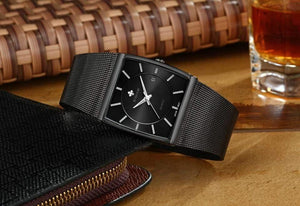 Planet Gates White Watch Men Square Waterproof Business Men's Watches Luxury Black Steel Strap Sport Wrist Watch Male Clock