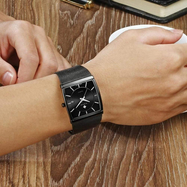 Planet Gates White Watch Men Square Waterproof Business Men's Watches Luxury Black Steel Strap Sport Wrist Watch Male Clock