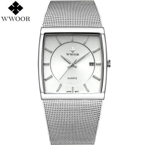 Planet Gates White Watch Men Square Waterproof Business Men's Watches Luxury Black Steel Strap Sport Wrist Watch Male Clock