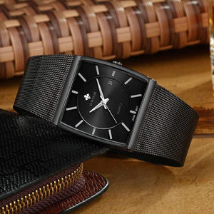 Planet Gates White Watch Men Square Waterproof Business Men's Watches Luxury Black Steel Strap Sport Wrist Watch Male Clock