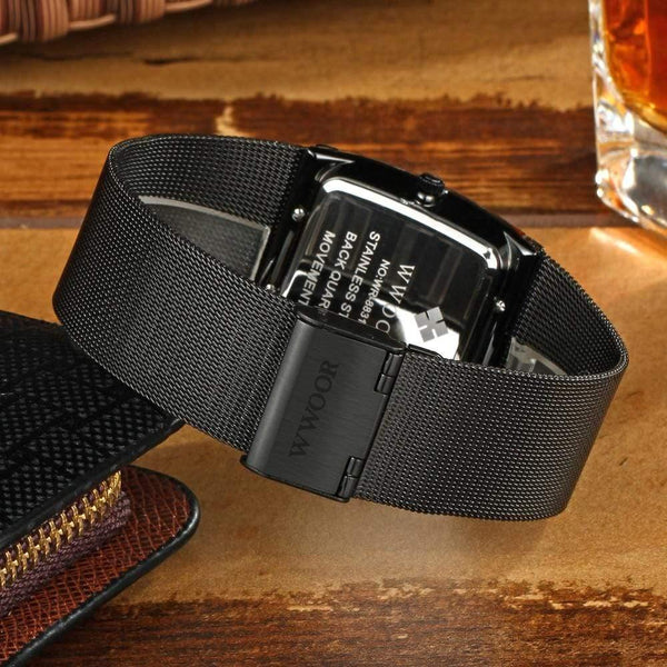 Planet Gates White Watch Men Square Waterproof Business Men's Watches Luxury Black Steel Strap Sport Wrist Watch Male Clock