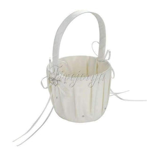 Planet Gates White Wedding Flower Basket Flower Girl Basket Wedding Accessories Rhinestone Buckle Double Heart Wedding Decoration