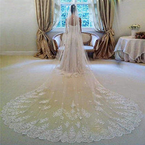 Planet Gates White White Ivory Cathedral Wedding Veils Long Lace Edge Bridal Veil with Comb Wedding Accessories Bride Mantilla Wedding Veil