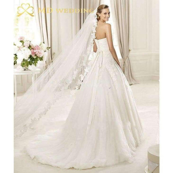 Planet Gates White White/Ivory Wedding Veil 5m Long Comb Lace Mantilla Cathedral Bridal Veil Wedding Accessories Veu De Noiva Real Photos MD30