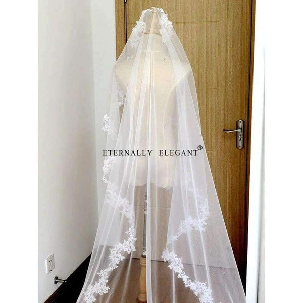 Planet Gates White White/Ivory Wedding Veil 5m Long Comb Lace Mantilla Cathedral Bridal Veil Wedding Accessories Veu De Noiva Real Photos MD30