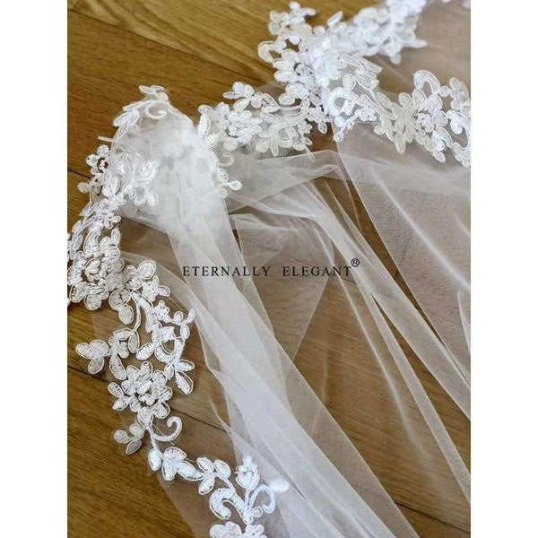 Planet Gates White White/Ivory Wedding Veil 5m Long Comb Lace Mantilla Cathedral Bridal Veil Wedding Accessories Veu De Noiva Real Photos MD30
