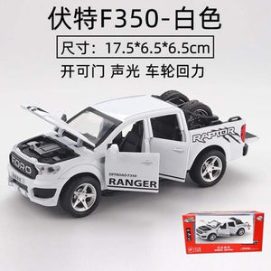 Planet Gates White with box 1:32 Ford F350 Raptor Pickup Alloy Car Model Simulation Pull Back Sound And Light Children's Toy Car Collection Ornaments Gifts