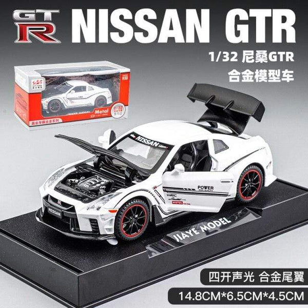 Planet Gates White with box 1:32 Nissan Gtr Sports Car Alloy Car Model For Children Boy Metal Pull Back Toy Car Decoration Simulation Model Car Collection