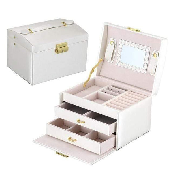 Planet Gates White Women Jewelry Storage Organizer Drawers Box Travel Makeup Cosmetic Case & Mirror Leather Wedding Decoration Gift