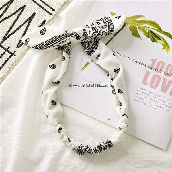 Women Rabbit Ear Print Headbands Retro Hair Accessories Knotted Turban Bandage Bandanas Hairband Headwrap Hair Bands