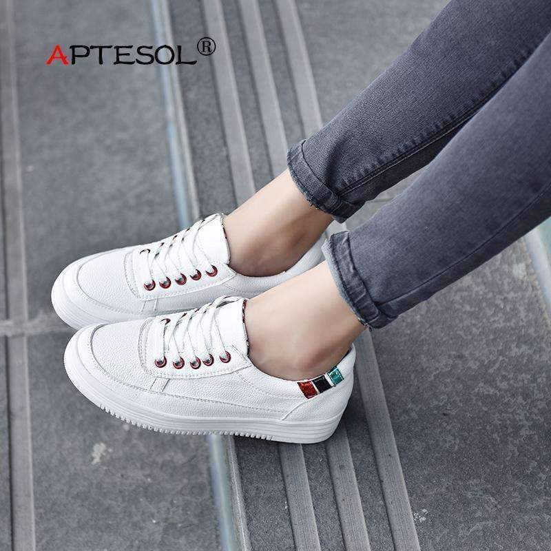 Planet Gates White Women Shoes / 5 APTESOL Fashion Height Increasing White Shoes Woman Breathable Platform Sneaker Ladies Casual Shoes Women's PU Vulcanize Shoes