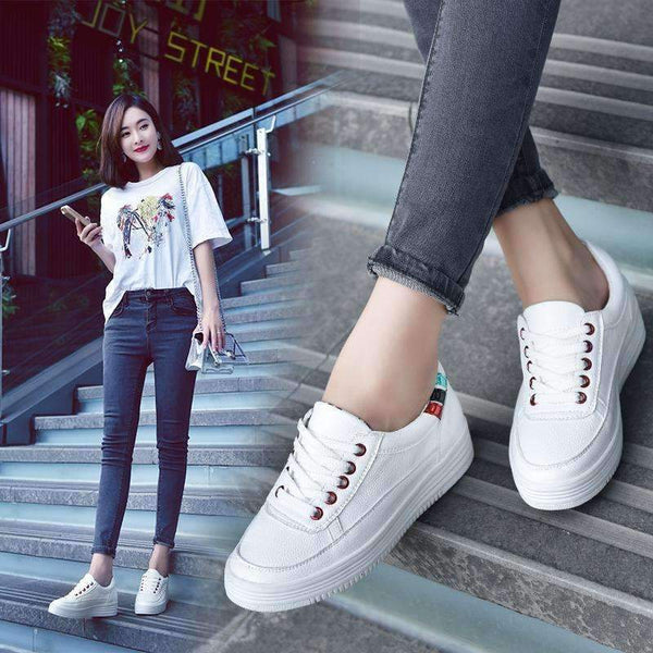 Planet Gates White Women Shoes / 5 APTESOL Fashion Height Increasing White Shoes Woman Breathable Platform Sneaker Ladies Casual Shoes Women's PU Vulcanize Shoes
