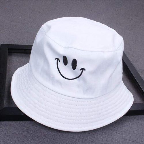 Planet Gates White Women Smile Bucket Hat Double Sided Bucket Hat Smiling Face Unisex Fashion Bob Cap Hip Hop Gorro Men Summer Cap