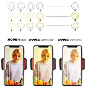Planet Gates white Wrumava 2 in 1 LED Ring Selfie Light with Lazy Phone Holder 3 Brightness Holder Bracket Desk Lamp for iPhone Android phone