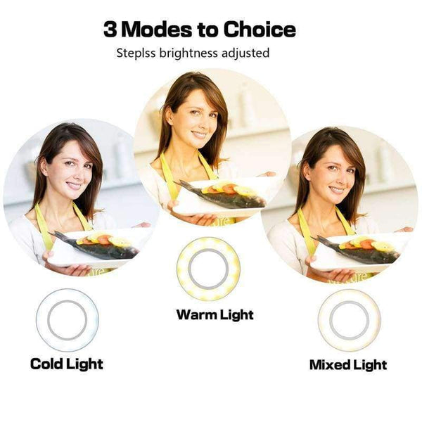 Planet Gates white Wrumava 2 in 1 LED Ring Selfie Light with Lazy Phone Holder 3 Brightness Holder Bracket Desk Lamp for iPhone Android phone