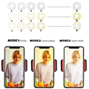 Planet Gates white Wrumava 2 in 1 LED Ring Selfie Light with Lazy Phone Holder 3 Brightness Holder Bracket Desk Lamp for iPhone Android phone