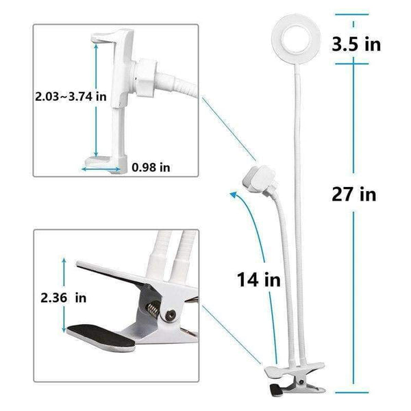 Planet Gates white Wrumava 2 in 1 LED Ring Selfie Light with Lazy Phone Holder 3 Brightness Holder Bracket Desk Lamp for iPhone Android phone