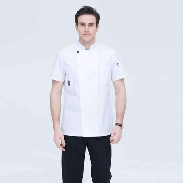 Planet Gates White / XL Black Short-sleeve Chef Uniforms Restaurant Hotel Chef Jacket Kitchen Cook Suit Man Woman Kitchen Work Clothes Overalls Blue Red